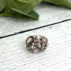Silpada Sterling Silver Faceted Pink Rose and Pearl Ring